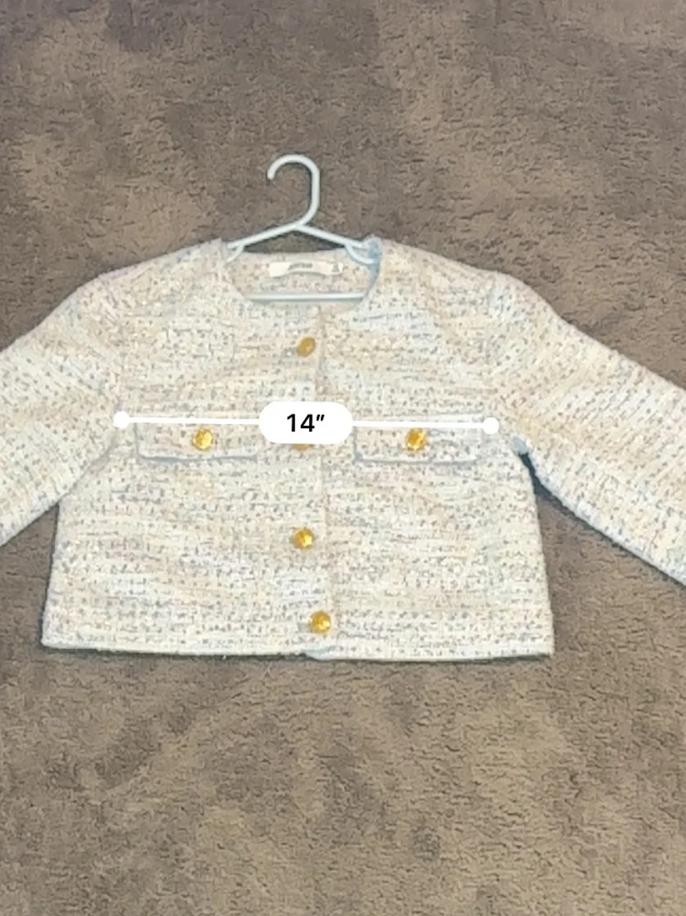 JustFab Girls Tweed Cropped Blazer Jacket Gold Button Multicolor White XS 4/5